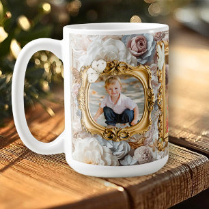 Soft Gold Baroque Floral Photo Frames Collage Coffee Mug