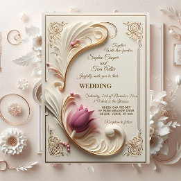 Soft Gold Baroque Grandeur with Tulip Floral Swirl Invitation