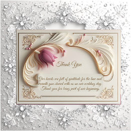 Soft Gold Baroque Grandeur with Tulip Floral Swirl Thank You Card
