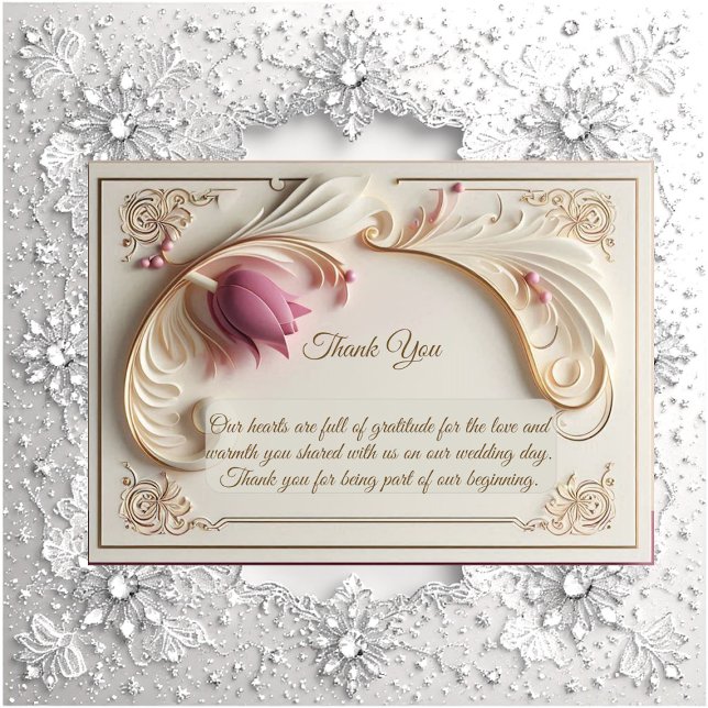 Soft Gold Baroque Grandeur with Tulip Floral Swirl Thank You Card (Soft Gold Baroque Grandeur with Tulip Floral Swirl Thank You Card)