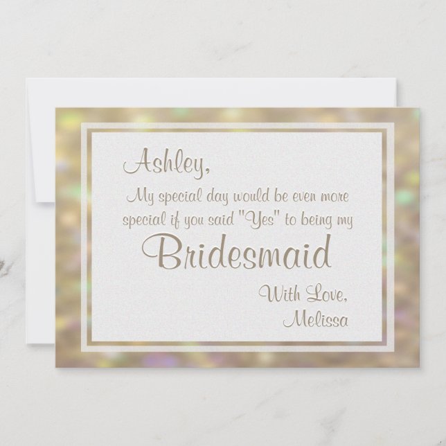 Soft Gold Bokeh Lights Will You Be My Bridesmaid Invitation (Front)
