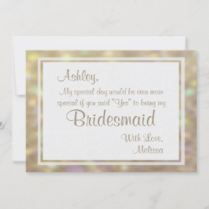 Soft Gold Bokeh Lights Will You Be My Bridesmaid Invitation