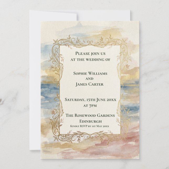 Soft Gold Botanical Wedding Invitation (Front)