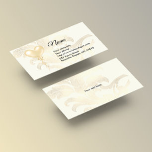 Soft Gold Heart Balloon and Florals Business Card