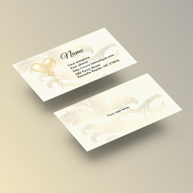 Soft Gold Heart Balloon and Florals Business Card (Creator Uploaded)