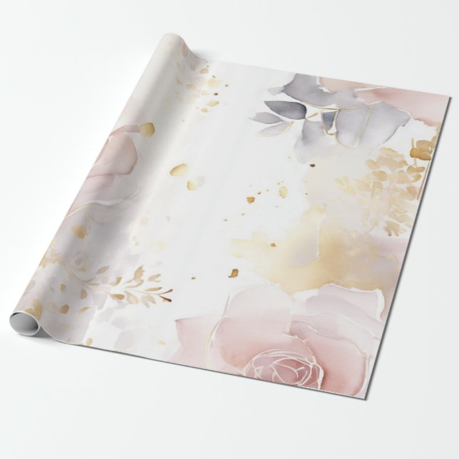 Soft Gold Leaf Elegance Wrapping Paper (Unrolled)