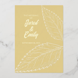 Soft Gold Leaves Wedding Foil Invitation 