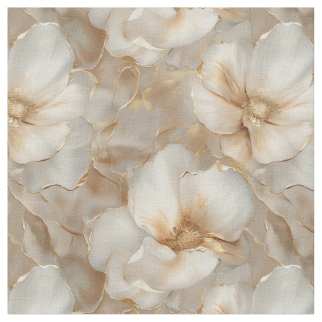 Soft Gold Luxury Flowers Fabric (Close Up)