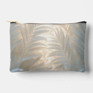Soft gold of white tropics, pastel palm leaves accessory pouch