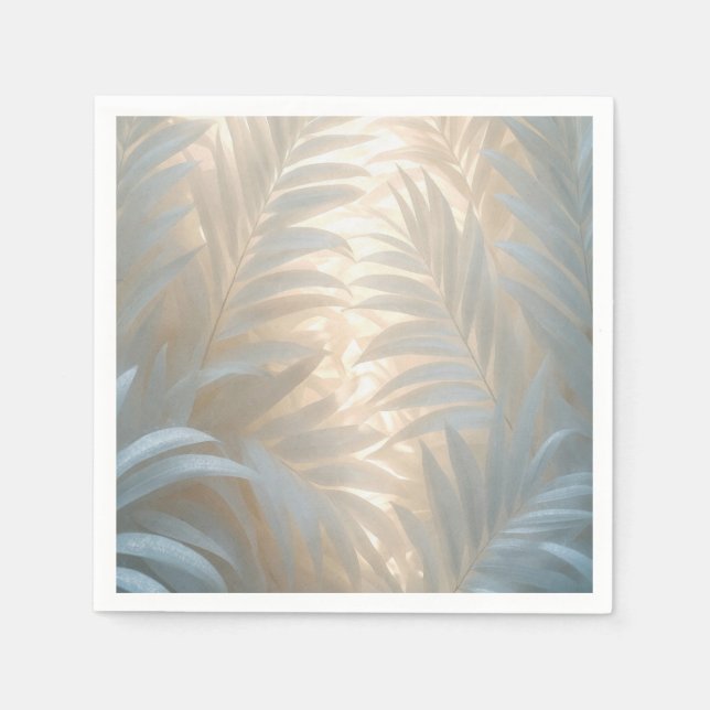 Soft gold of white tropics, pastel palm leaves napkin (Front)