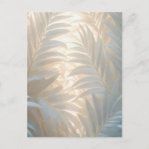 Soft gold of white tropics, pastel palm leaves postcard