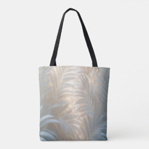 Soft gold of white tropics, pastel palm leaves tote bag