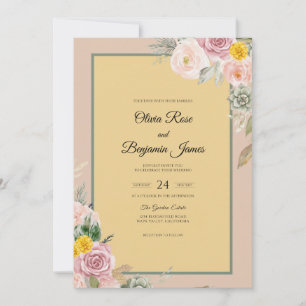 Soft Gold Peach Blossom Wedding Invitation