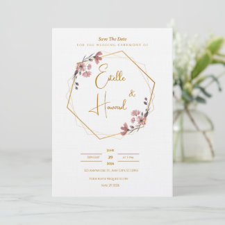 Soft Gold & Pink Floral Invite