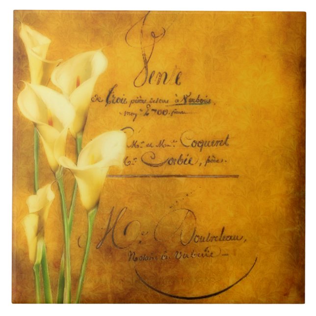 Soft golden calla lilies ceramic tile (Front)
