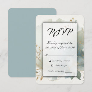 Soft Golden Dusty Blue Romance Wedding RSVP Card