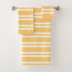 Soft Golden Orange and White Stripes Bath Towel Set