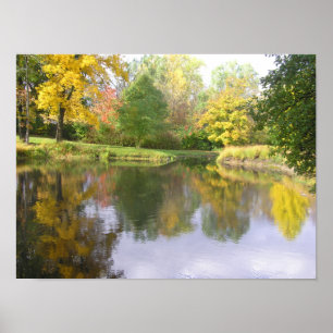 "SOFT GOLDEN REFLECTIONS/MIRROR-LIKE POND'S SURFAC POSTER