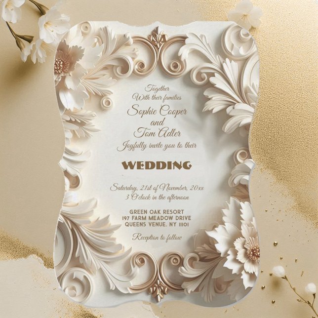  Soft Golden White Baroque Elegance Floral Swirls  Invitation (Soft Golden White Baroque Elegance Floral Swirls Invitation)