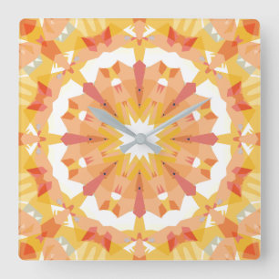 Soft Golden Yellow Pastel Pink Star Eclectic Funky Square Wall Clock
