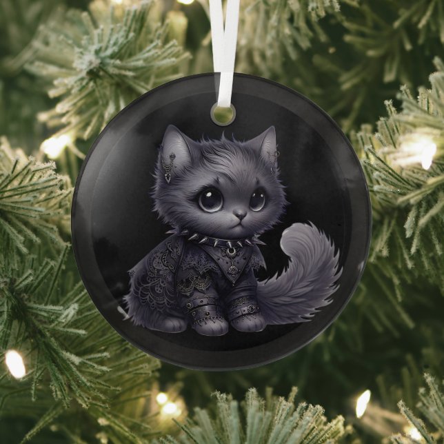 Soft Goth Kitten  Glass Tree Decoration (Insitu)