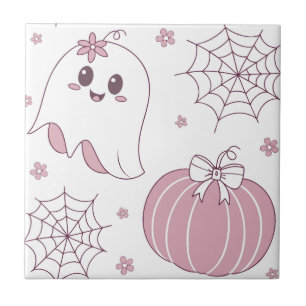 Soft Goth Pastel Halloween Pattern Ceramic Tile