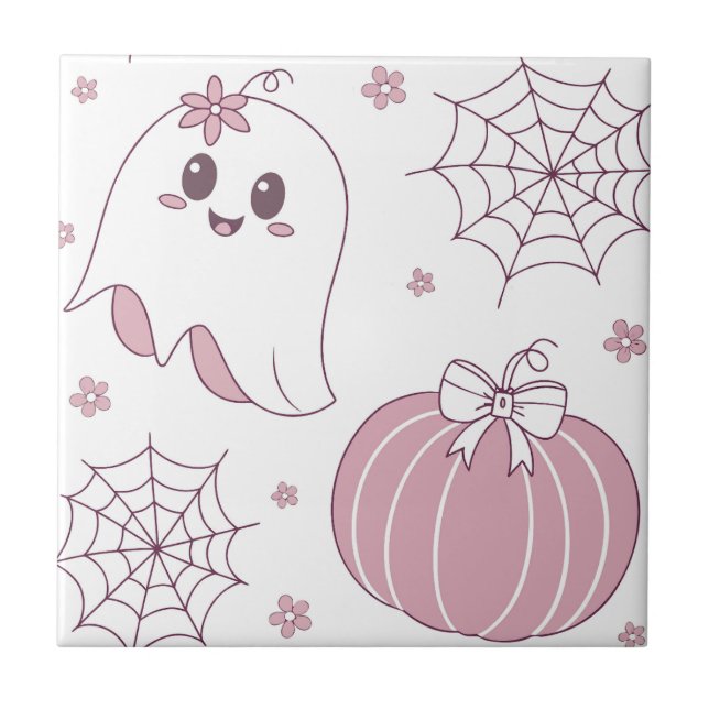 Soft Goth Pastel Halloween Pattern Ceramic Tile (Front)