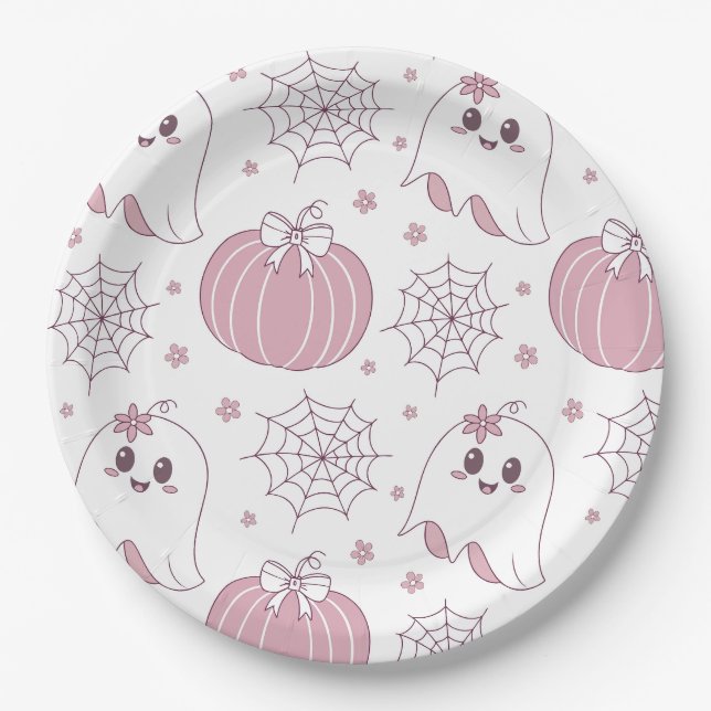 Soft Goth Pastel Halloween Pattern Paper Plate (Front)
