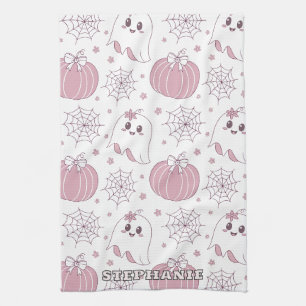 Soft Goth Pastel Halloween Pattern Tea Towel