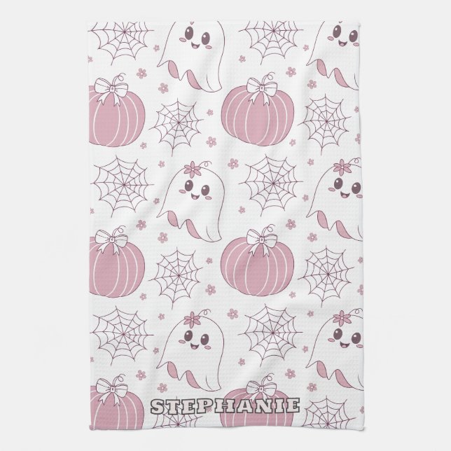 Soft Goth Pastel Halloween Pattern Tea Towel (Vertical)