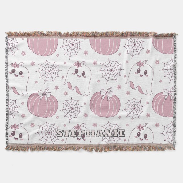 Soft Goth Pastel Halloween Pattern Throw Blanket (Front)