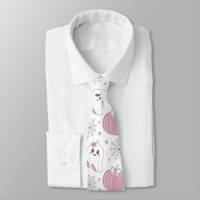 Soft Goth Pastel Halloween Pattern Tie (Tied)