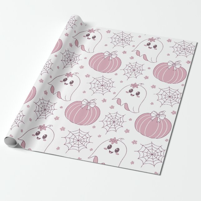 Soft Goth Pastel Halloween Pattern Wrapping Paper (Unrolled)