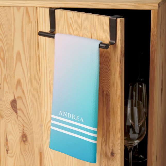 Soft gradient iridescent background white stripes tea towel (Thirds Fold)