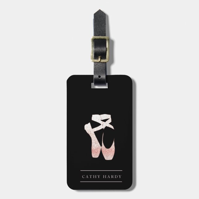 Soft Gradient Pink Ballet Shoes Personalised Luggage Tag (Front Vertical)