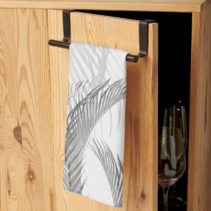 Soft Gray Black White Feather Palm Bliss 1 Tea Towel