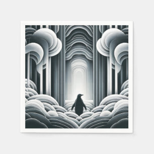 Soft Gray Penguin Arches Waves In Art Deco Napkin
