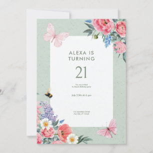 Soft Green Aesthetic Watercolor birthday Invitation