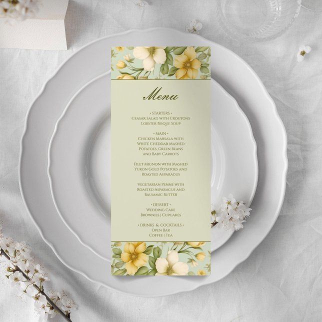 Soft green and beige floral wedding menu (Creator Uploaded)