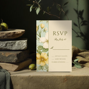 Soft green and beige floral wedding RSVP card