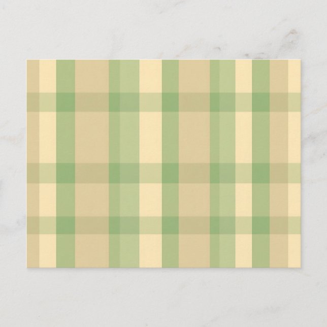 Soft Green and Beige Plaid Pattern  Postcard (Front)