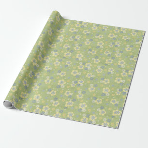 soft green and blue floral design wrapping paper