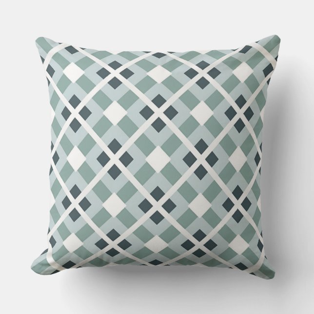 Soft Green and Slate Geometric Pattern Cushion (Front)