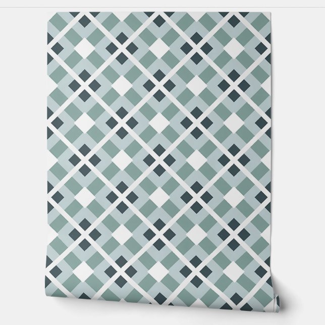 Soft Green and Slate Geometric Pattern Wallpaper (Unrolling)