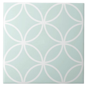 Soft green and white repeat circle leaf pattern ceramic tile