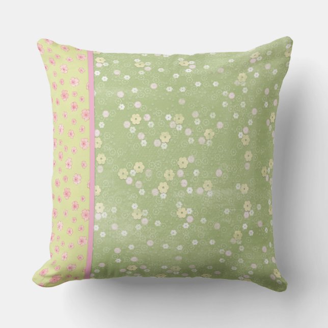 Soft Green and Yellow Flowers Throw Pillow (Front)