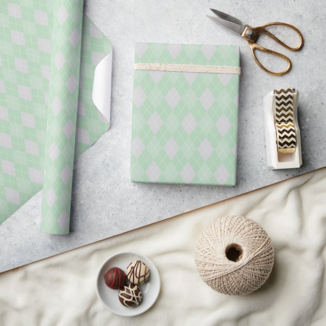 Soft Green Baby St Patrick's Day Small Argyle Wrapping Paper (Crafts)