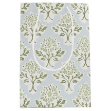 Soft Green Block Print Floral on Sky Blue