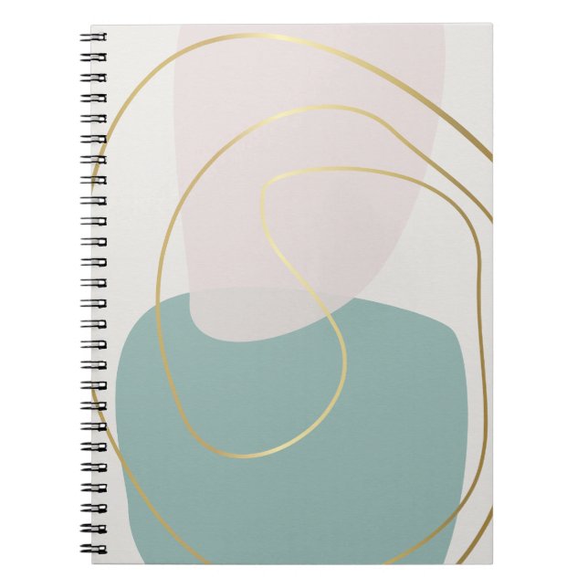 Soft Green Blush Gold Line Abstract Notebook (Front)