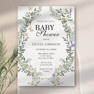 Soft Green Boho Gender Neutral Floral Baby Shower  Invitation